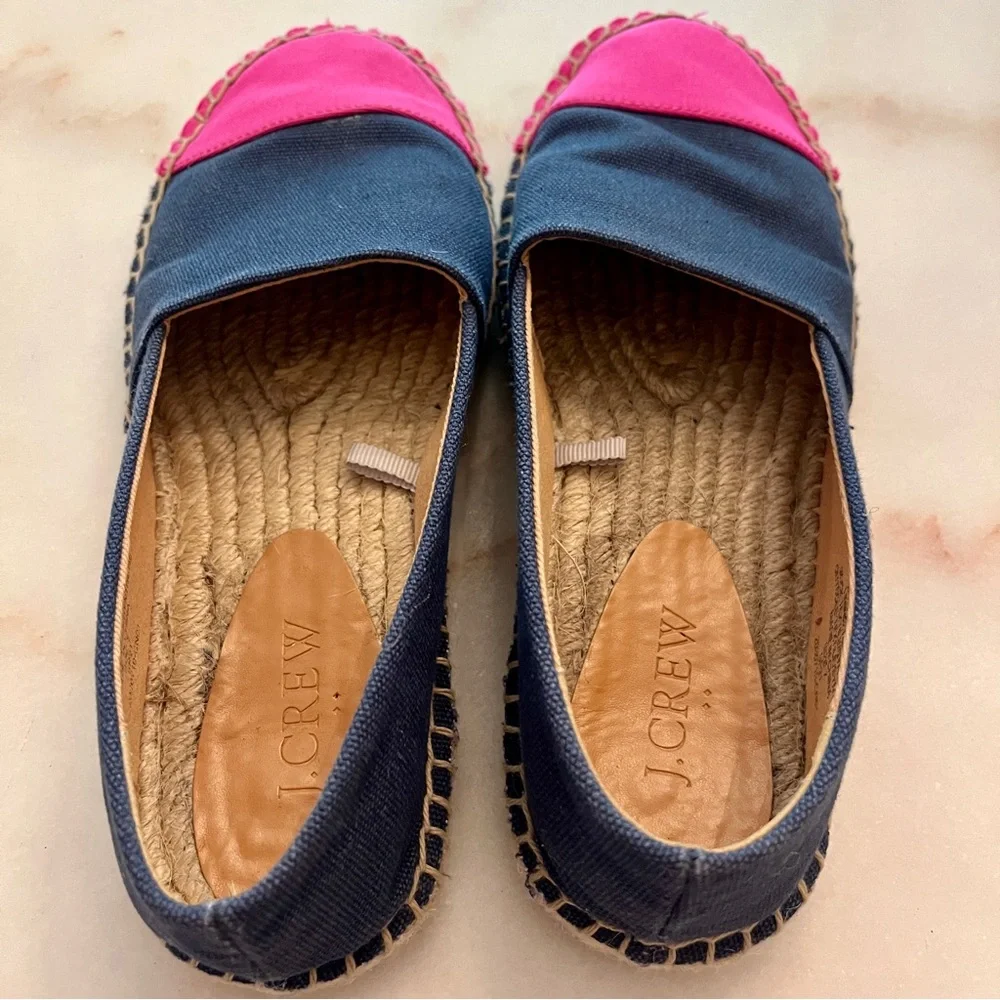 J Crew Colorblock Canvas Espadrilles Navy and Pink Size 7 - Picture 10 of 12